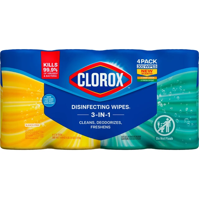 Alt view image 3 of 5 - Clorox Disinfecting Cleaning Wipes Variety Pack, Bleach Free, Fresh Scent and Crisp Lemon, 75 Count Each, Pack of 4