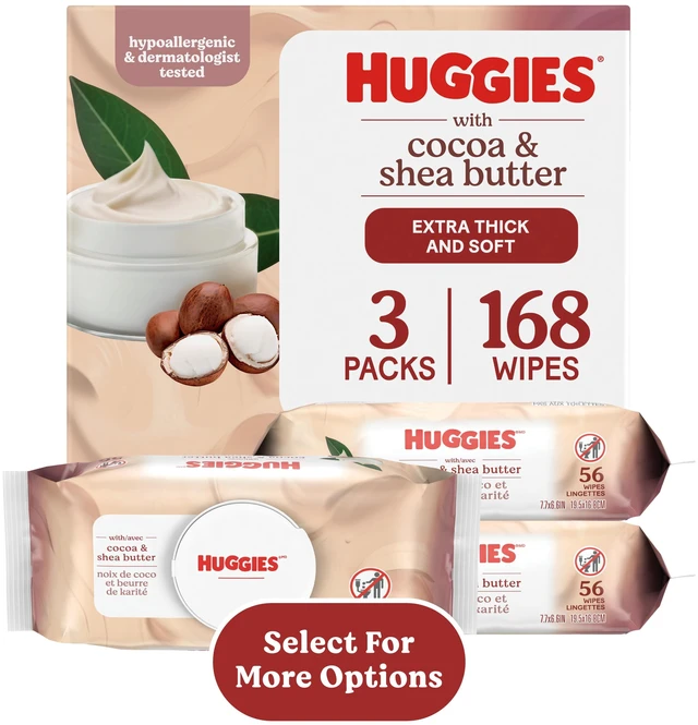 Main image of Huggies Sensitive Skincare Baby Wipes with Cocoa & Shea Butter, 3 Flip-Top Packs, 168 Count