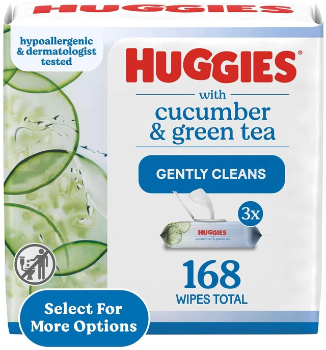 Main image of Huggies Cucumber & Green Tea Scented Wipes, 3 Flip-Top Packs, 168 Count