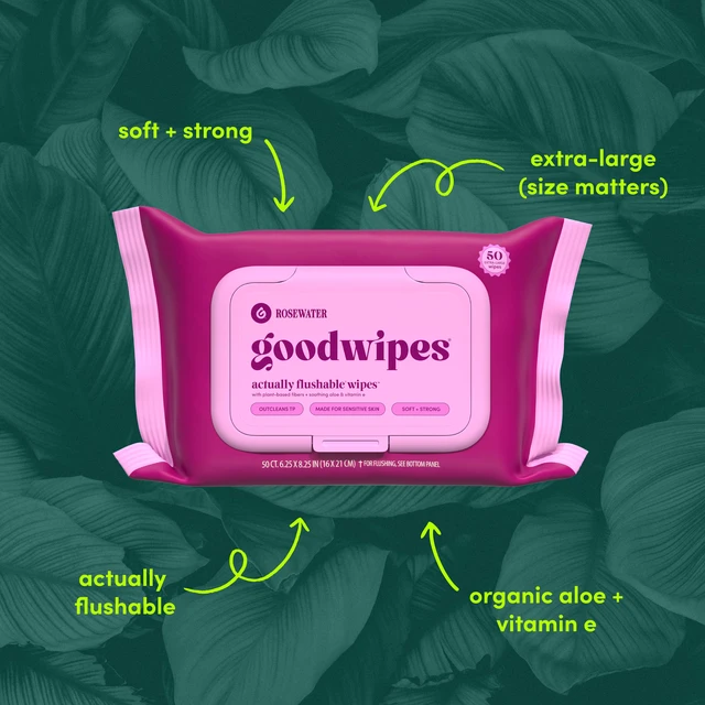 Alt view image 4 of 5 - Goodwipes Flushable Butt Wipes, Rosewater Scented, 2 Pack, 100 XL Wipes