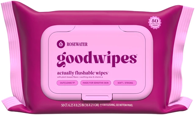 Alt view image 2 of 5 - Goodwipes Flushable Butt Wipes, Rosewater Scented, 2 Pack, 100 XL Wipes