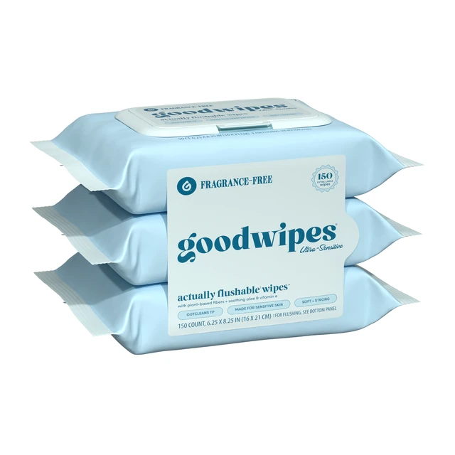 Alt view image 4 of 4 - Goodwipes Flushable Butt Wipes, Fragrance-Free, 3 Pack, 150 Total XL Wipes