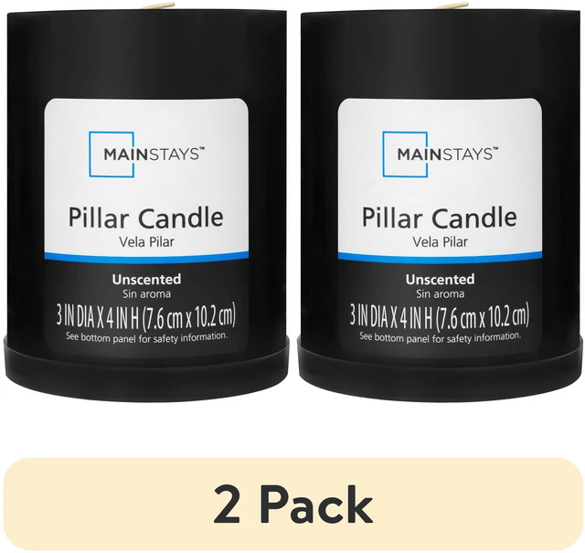 Main image of Mainstays 2-Pack Unscented Decorative Pillar Candle, Black, 3in x 4in