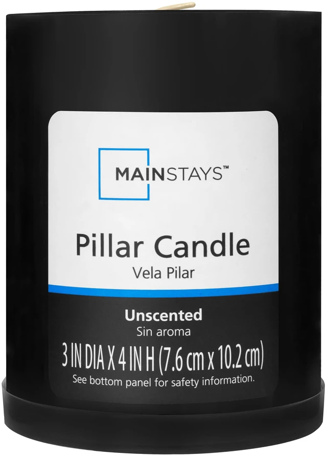Alt view image 2 of 6 - Mainstays 2-Pack Unscented Decorative Pillar Candle, Black, 3in x 4in
