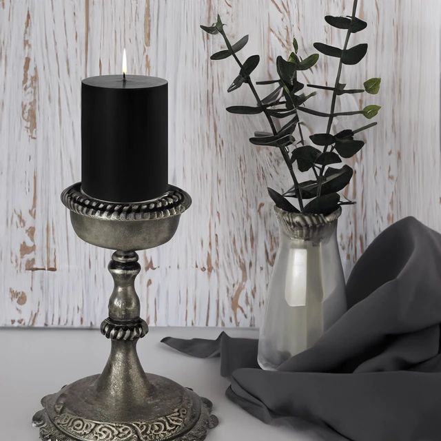 Alt view image 6 of 6 - Mainstays 2-Pack Unscented Decorative Pillar Candle, Black, 3in x 4in