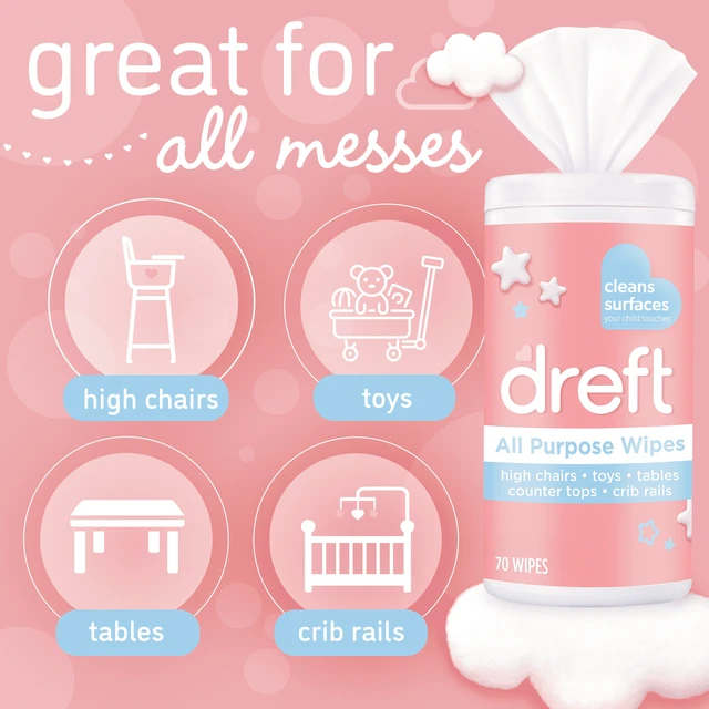 Alt view image 2 of 5 - Dreft All Purpose Baby Cleaning Wipes, 70 Count, Safe on Baby Essentials and Surface Clean