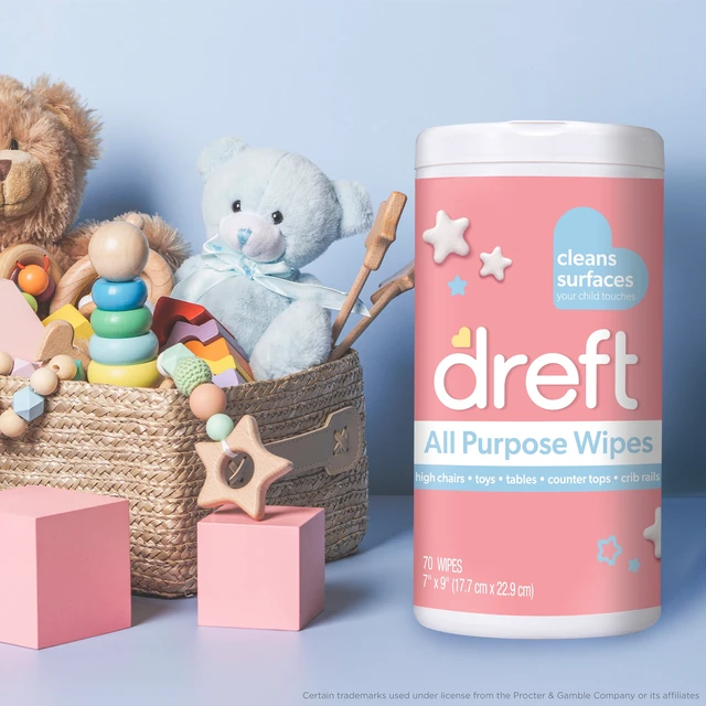 Alt view image 4 of 5 - Dreft All Purpose Baby Cleaning Wipes, 70 Count, Safe on Baby Essentials and Surface Clean