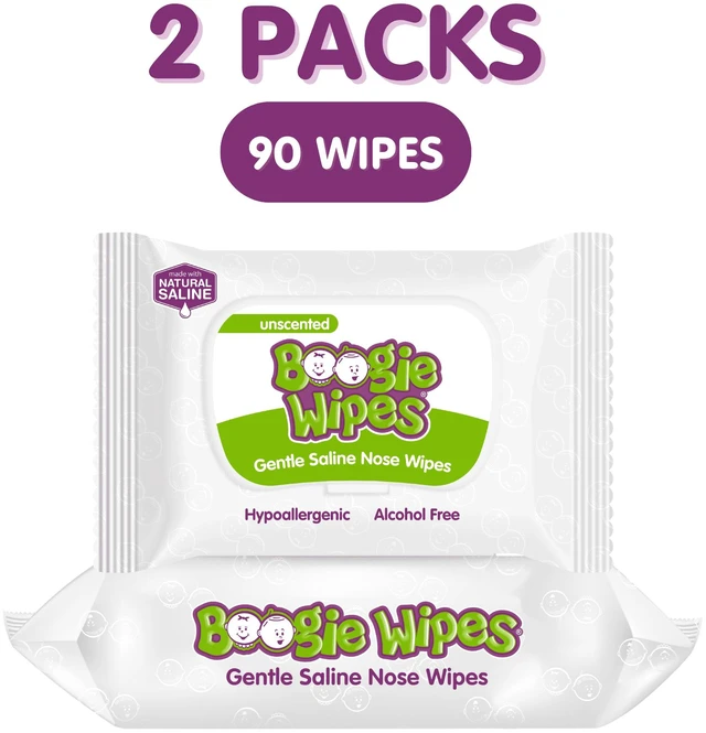 Alt view image 2 of 6 - Boogie Wipes Saline Nose Wipes Hypoallergenic Alcohol-Free Unscented 90 Count