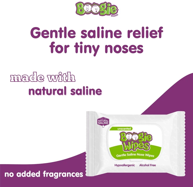 Alt view image 3 of 6 - Boogie Wipes Saline Nose Wipes Hypoallergenic Alcohol-Free Unscented 90 Count