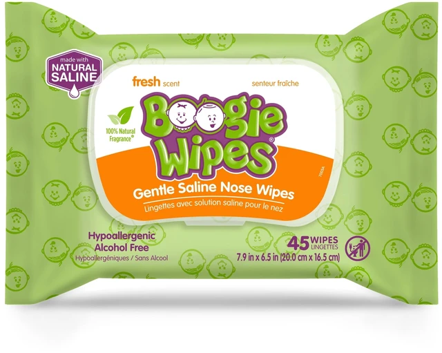 Main image of Boogie Wipes Saline Nose Wipes, Hypoallergenic & Alcohol-Free, Fresh Scent, 45 Count