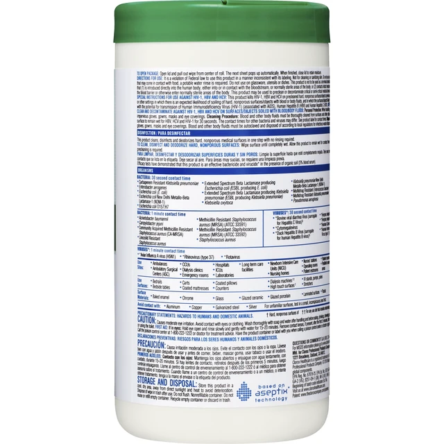 Alt view image 2 of 3 - Clorox Healthcare Hydrogen Peroxide Disinfecting Wipes, 9"x6.75", White, 95 Wipes Canister