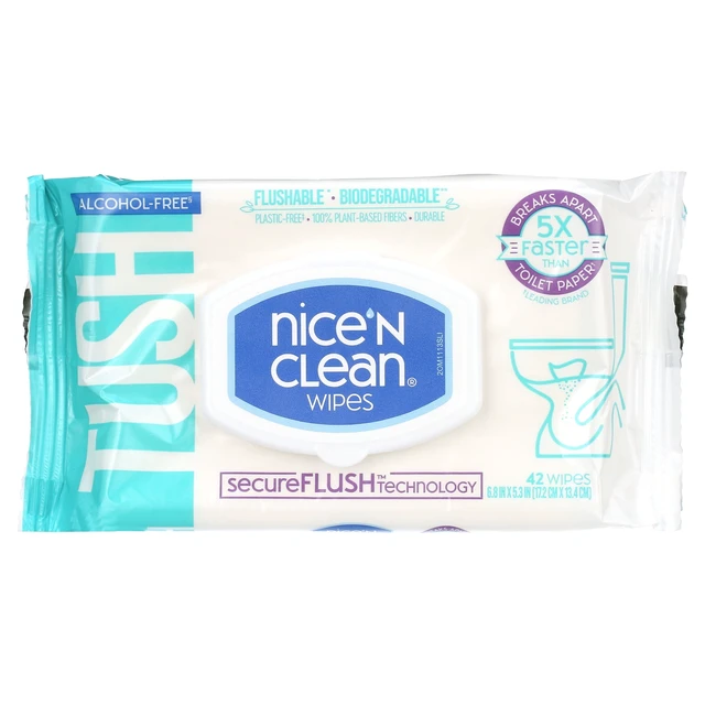 Alt view image 3 of 5 - Nice 'N CLEAN SecureFLUSH Alcohol-Free Flushable Wipes, Gentle for Sensitive Skin, 3 Flip-Top Packs (126 Wipes)