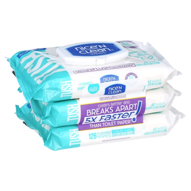 Alt view image 2 of 5 - Nice 'N CLEAN SecureFLUSH Alcohol-Free Flushable Wipes, Gentle for Sensitive Skin, 3 Flip-Top Packs (126 Wipes)