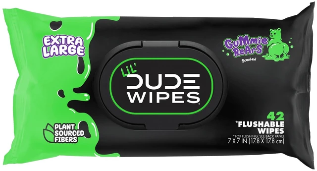 Alt view image 3 of 6 - LiL' DUDE Gummie Rears Extra Large Flushable Wet Wipes, Gummy Bear Scent, 42 Count (3 Pack)