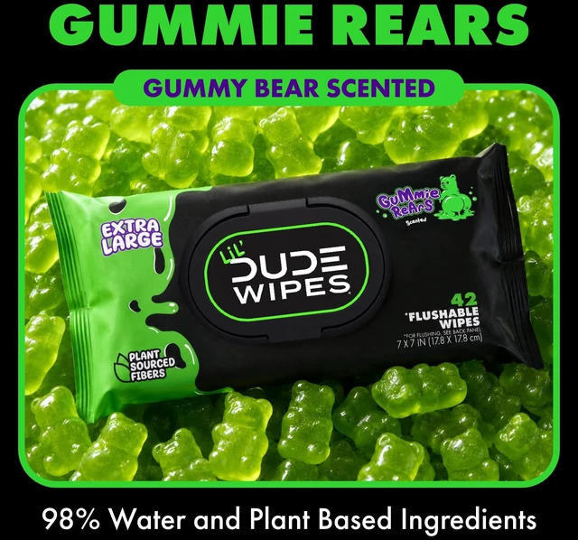 Alt view image 6 of 6 - LiL' DUDE Gummie Rears Extra Large Flushable Wet Wipes, Gummy Bear Scent, 42 Count (3 Pack)
