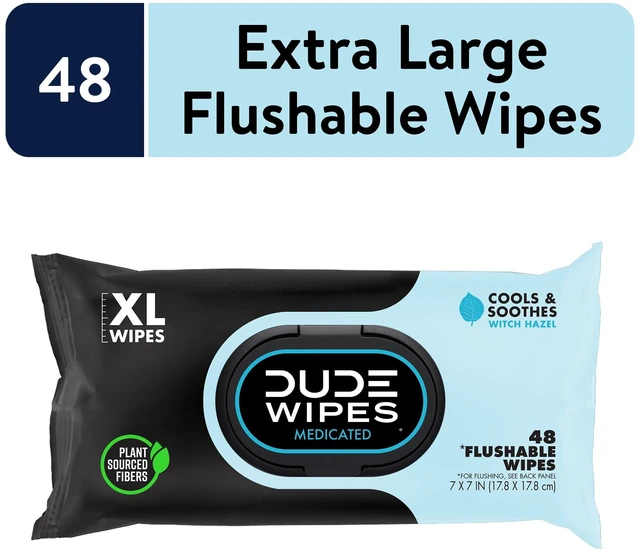 Main image of DUDE Wipes XL Medicated Flushable Wipes, Unscented, 48 Count, for Hemorrhoid Relief