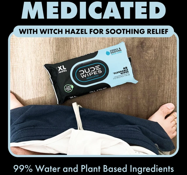Alt view image 6 of 6 - DUDE Wipes XL Medicated Flushable Wipes, Unscented, 48 Count, for Hemorrhoid Relief