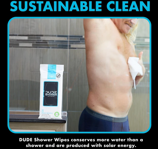 Alt view image 4 of 6 - DUDE Wipes On-the-Go Shower Replacement Wipes, XL Full Body, Unscented, 8 Count