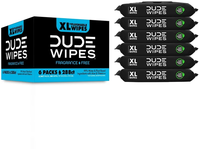 Alt view image 4 of 6 - DUDE Wipes Flushable Wipes XL Wet Wipes, Unscented, 48 Count, 6 Pack