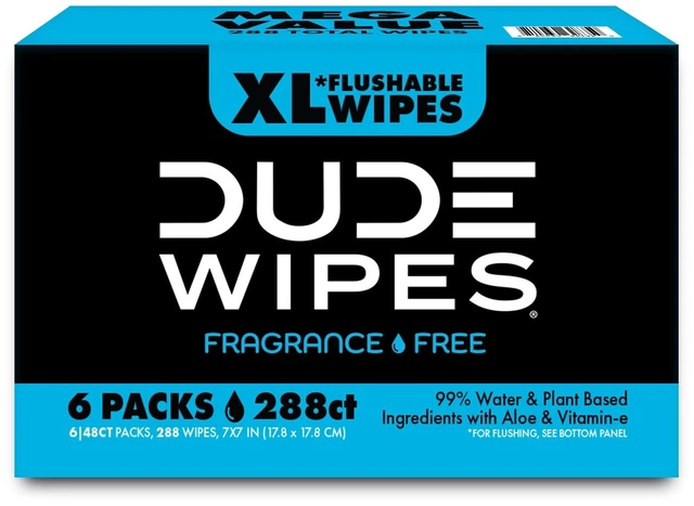 Alt view image 6 of 6 - DUDE Wipes Flushable Wipes XL Wet Wipes, Unscented, 48 Count, 6 Pack