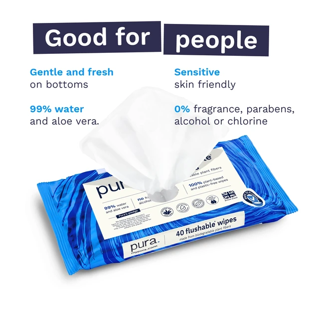 Alt view image 5 of 7 - Pura Flushable Fragrance-Free Allergy UK Certified Toilet Wipes, 160 Count