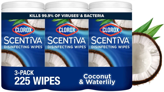 Main image of Clorox Scentiva Bleach Free Coconut and Waterlily Cleaning Wipes, 225 Count, 3 Pack