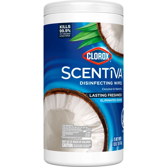 Alt view image 2 of 5 - Clorox Scentiva Bleach Free Coconut and Waterlily Cleaning Wipes, 225 Count, 3 Pack