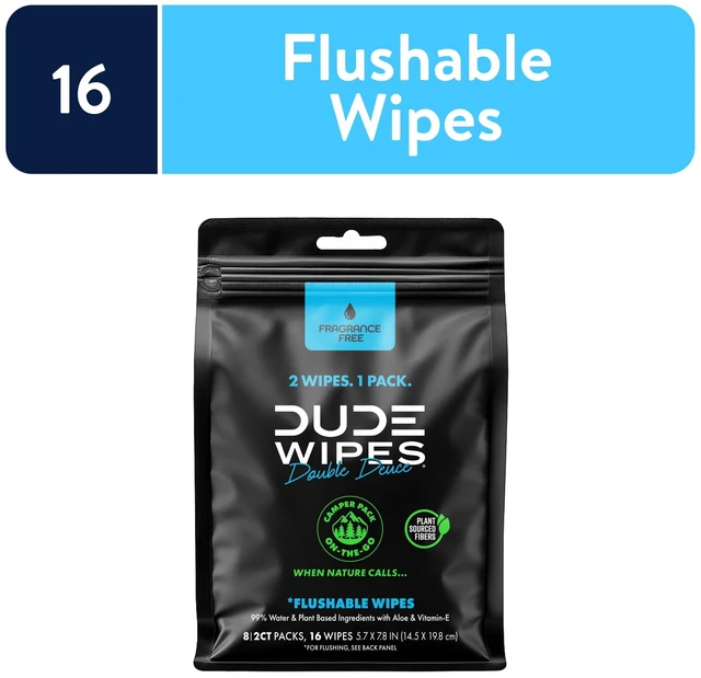 Main image of DUDE Wipes Double Deuce Two-In-One On-The-Go Flushable Wipes Unscented 8 Pack (16 Count)