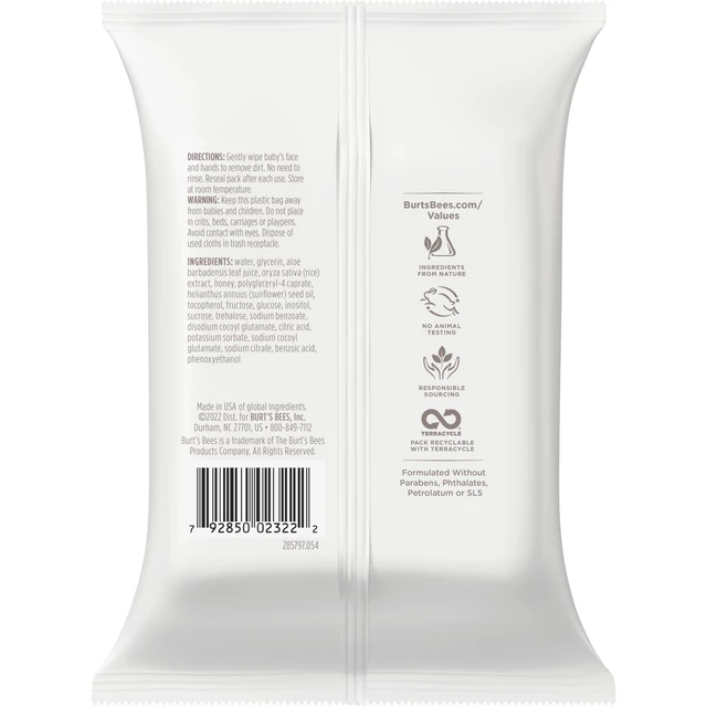 Alt view image 5 of 5 - Burt's Bees Baby Face & Hand Cloths, Unscented Cleansing Wipes for Sensitive Skin, 30 Wipes
