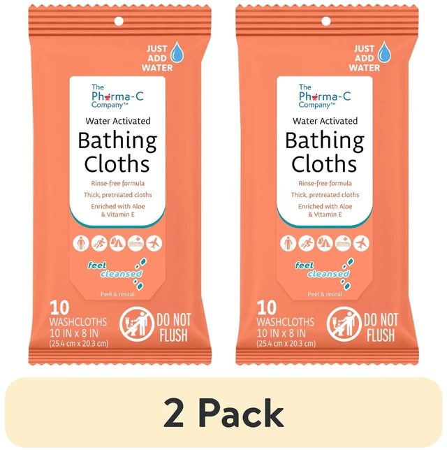 Main image of Pharma-C Water-Activated No-Rinse Bathing Cloths, 2-Pack, Fresh Scent, 10 Cloths
