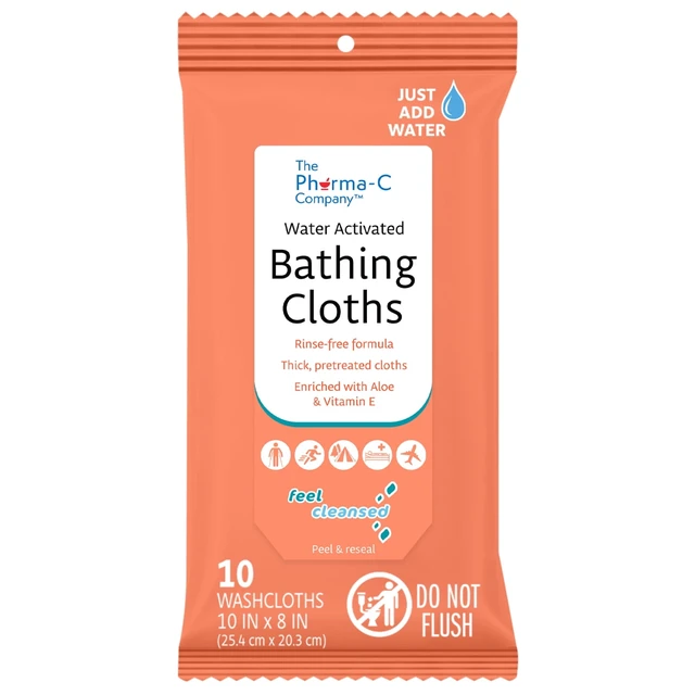 Alt view image 5 of 5 - Pharma-C Water-Activated No-Rinse Bathing Cloths, 2-Pack, Fresh Scent, 10 Cloths