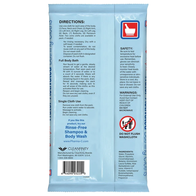 Alt view image 3 of 5 - Pharma-C Water-Activated No-Rinse Bathing Cloths, 2-Pack, Fresh Scent, 10 Cloths