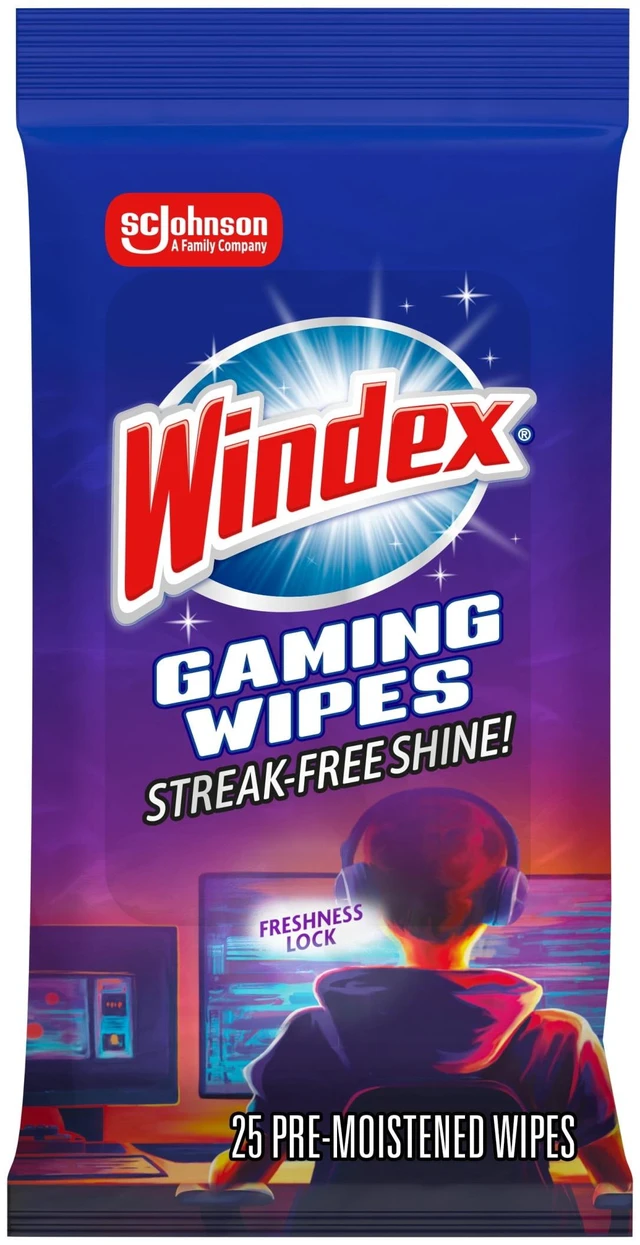 Main image of Windex Gaming Cleaning Wipes, Pre-Moistened, for Gaming Gear and Electronics, Resealable Packaging, 25 Count (Pack of 1)
