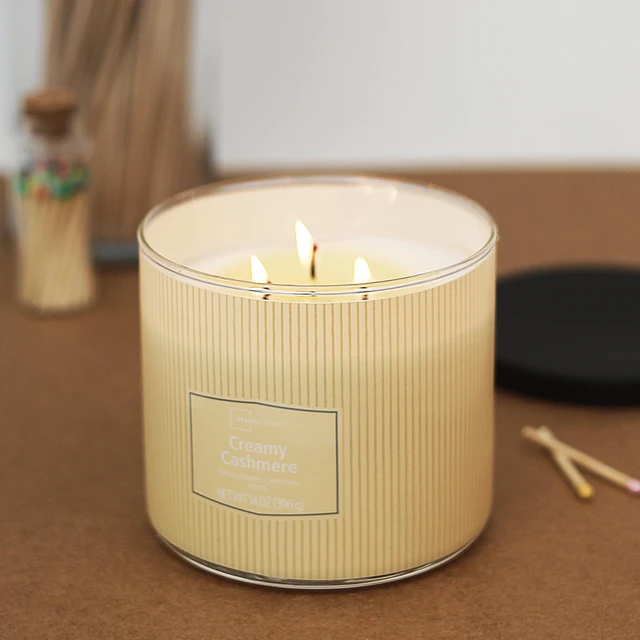 Alt view image 6 of 6 - Mainstays Textured Wrapped 3-Wick Candle, Creamy Cashmere, 14 oz