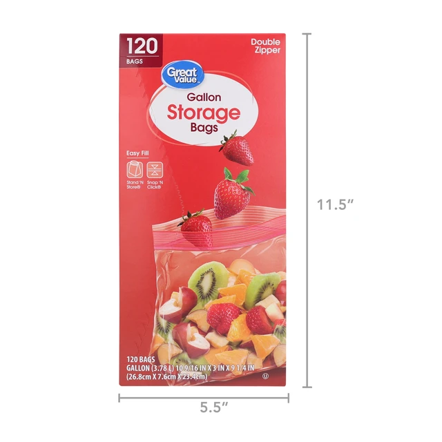 Alt view image 3 of 6 - Great Value Double Zipper Gallon Storage Bags, 120 Count