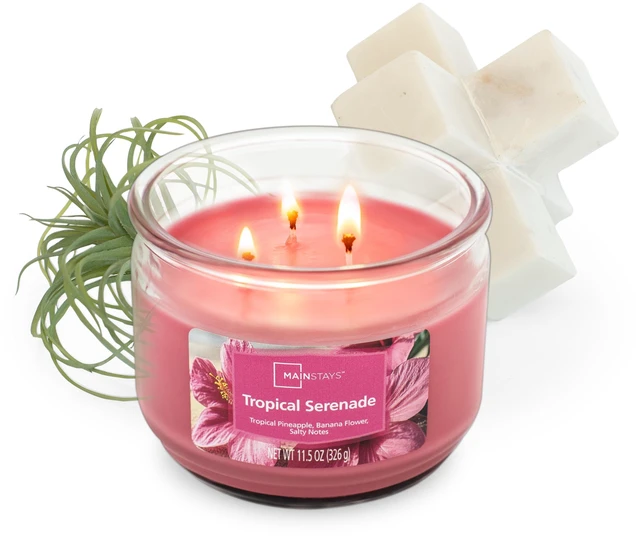Main image of Mainstays Tropical Serenade 3-Wick Scented Glass Jar Candle, 11.5oz