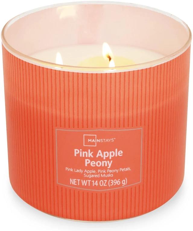 Main image of Mainstays Apple Peony 3-Wick Textured Wrapped Jar Candle, 14 oz