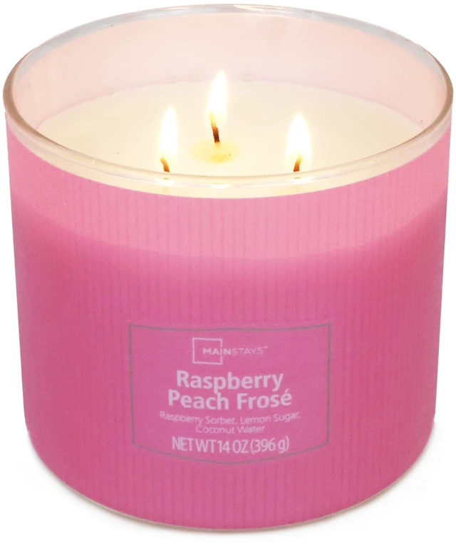 Main image of Mainstays 3-Wick 14oz Raspberry Peach Frose Candle with Textured Wrap