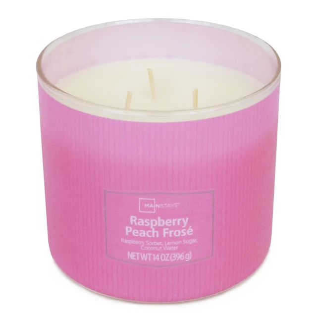 Alt view image 5 of 6 - Mainstays 3-Wick 14oz Raspberry Peach Frose Candle with Textured Wrap