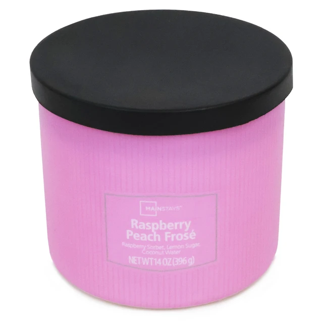 Alt view image 6 of 6 - Mainstays 3-Wick 14oz Raspberry Peach Frose Candle with Textured Wrap