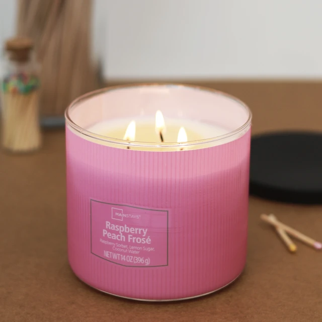 Alt view image 3 of 6 - Mainstays 3-Wick 14oz Raspberry Peach Frose Candle with Textured Wrap