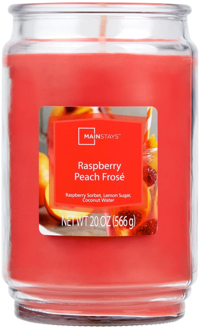 Main image of Mainstays Raspberry Peach Fros Scented Single Wick Jar Candle 20 oz