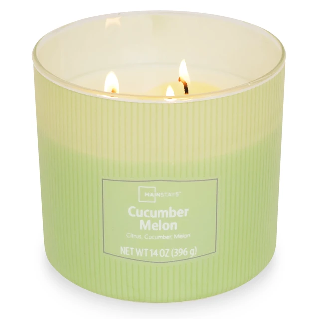 Alt view image 2 of 5 - Mainstays 3-Wick Textured Wrapped Candle, Cucumber Melon, 14 oz