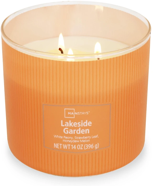 Main image of Mainstays 3-Wick Textured Wrapped Candle, Lakeside Garden, 14 oz
