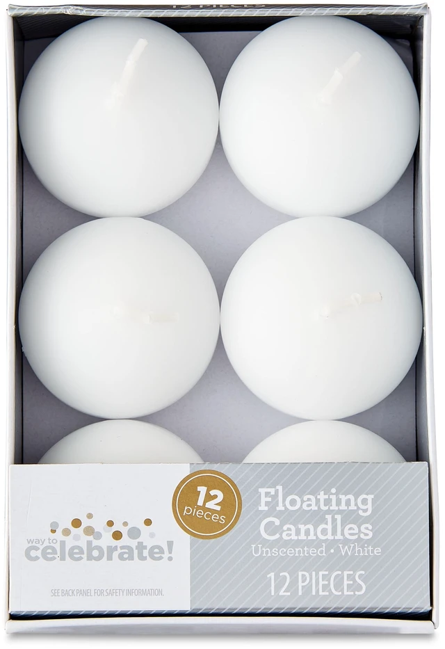 Main image of Way to Celebrate Floating Candles, Unscented, White, 12 Count