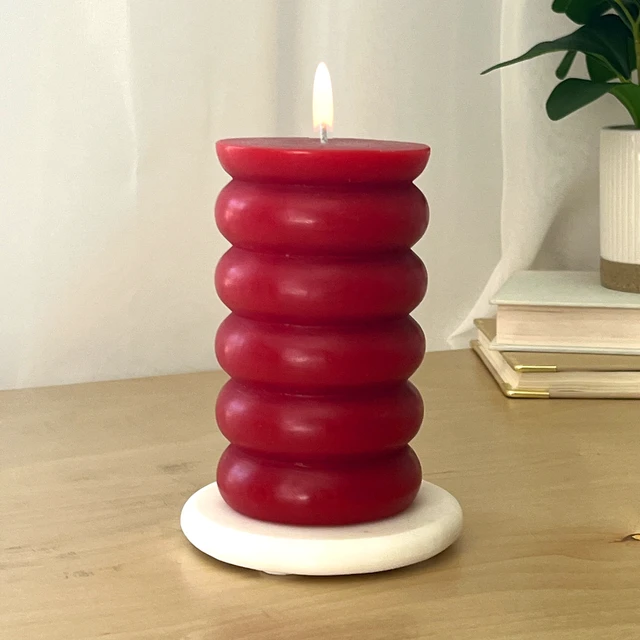 Alt view image 4 of 7 - Mainstays Single Wick Bubble Pillar Candle, 3in x 5in, Unscented, Red