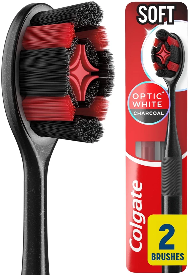 Main image of Colgate Optic White Charcoal Soft Toothbrush for Adults, 2 Pack