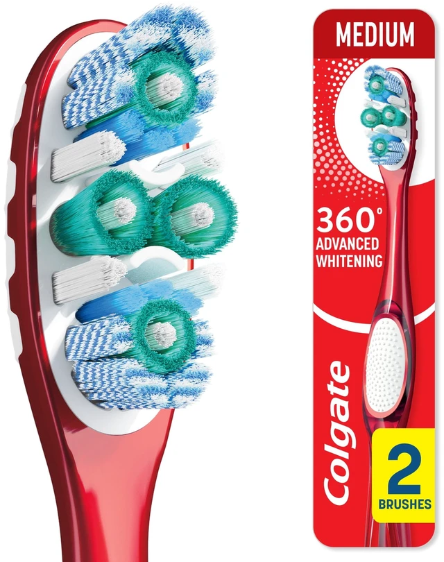 Main image of Colgate 360 Advanced Whitening Toothbrush, Medium Adult, 2 Pack