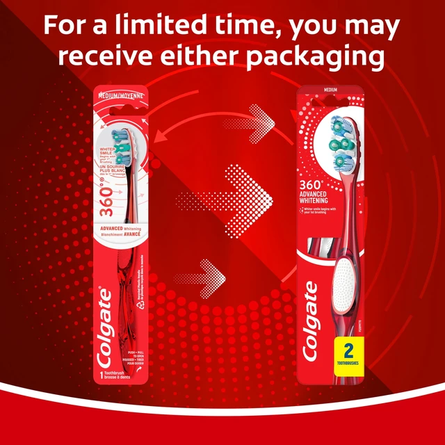 Alt view image 3 of 6 - Colgate 360 Advanced Whitening Toothbrush, Medium Adult, 2 Pack