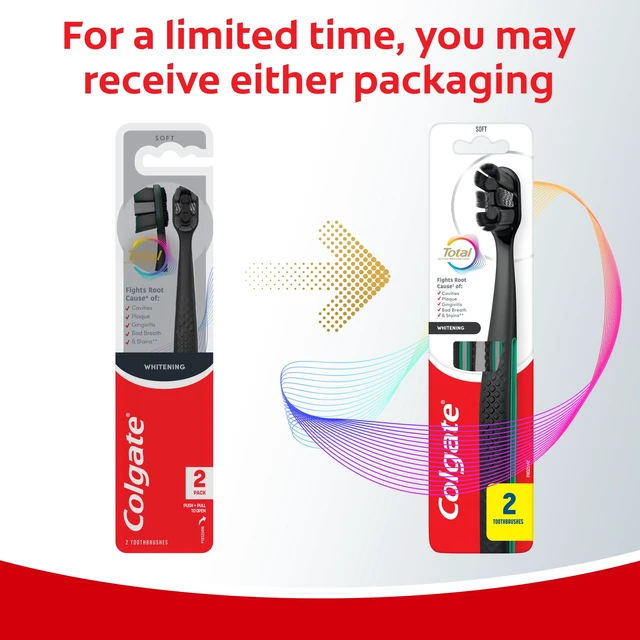 Alt view image 2 of 6 - Colgate Total Active Prevention Soft Whitening Toothbrush, Black, 2 Pack